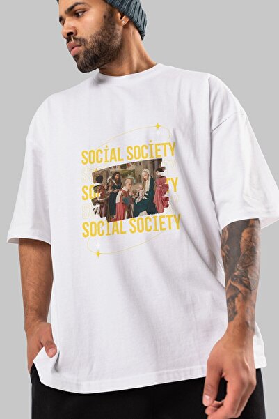 Ankhises Socijalno društvo Napisano na prednjoj strani Štampano Beli Oversize...