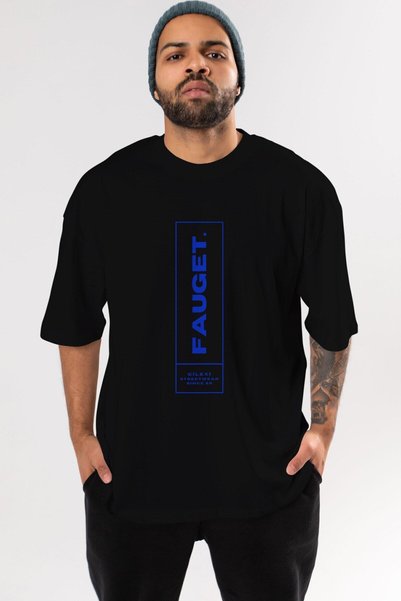 Ankhises Fauget Cilexi Front Printed Black Oversize T-shirt Unisex Men's Women's Crew Neck