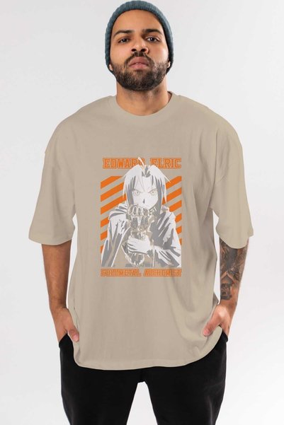 Ankhises ЕДВАРД ЕЛРИК Аниме Štampano на предњој страни беж T-shirt Oversize k...