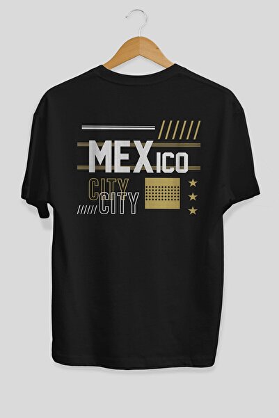 Ankhises Meksiko Siti Leđa Štampano Crna Oversize kroj T-shirt Unisex Muškarc...
