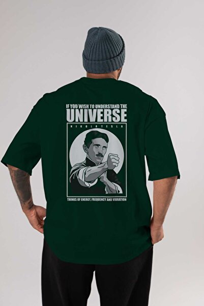 Ankhises Nikola Tesla Ip Man Back Štampano Emerald Green Oversize kroj T-shir...