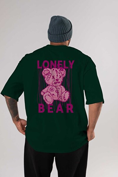 Ankhises Lonely Bear Back Štampano Emerald Green Oversize kroj T-shirt Unisex...