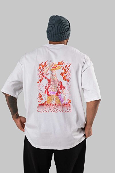 Ankhises MONKEY D. LUFFY (3) Anime Sa deznom Bela Oversize kroj T-shirt 100% ...