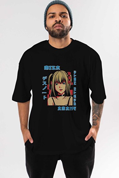 Ankhises MISA-DEATH NOTE Anime Ön Baskılı Siyah Oversize t-shirt Erkek Kadın