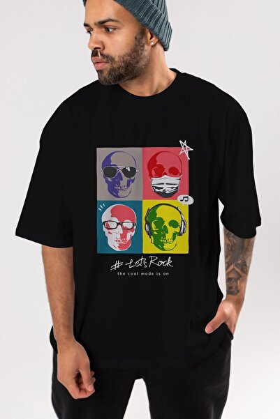 Ankhises Lets Rock Front Štampano Crna Oversize kroj T-shirt Unisex Muškarci ...