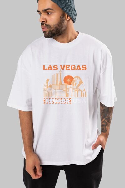 Ankhises Las Vegas Front Štampano Bela Oversize kroj T-shirt Unisex Muškarci ...