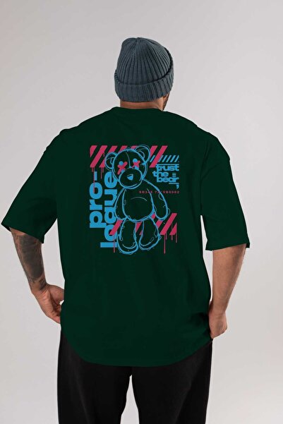 Ankhises T-shirt Oversize kroj са Štampano „Веруј медвед“ на леђима, смарагдн...