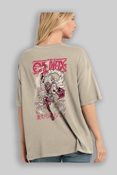 Ankhises MONKEY D. LUFF-ONE PIECE 1 Anime Back Printed Beige Oversize t-shirt 100% cotton Men Women