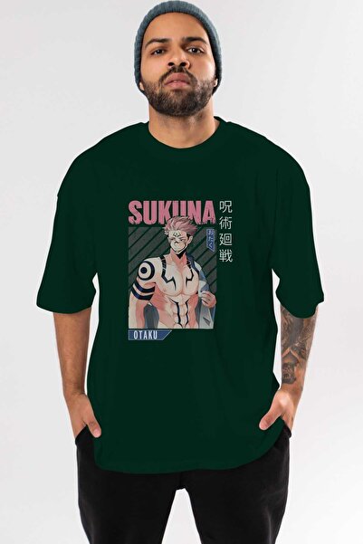 Ankhises Sukuna Ryoumen 1 Anime Emerald Green Oversize kroj T-shirt - Muškarc...