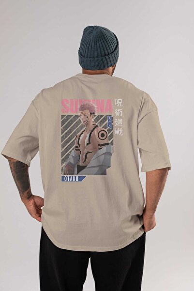 Ankhises Сукуна Рјомен Аниме Štampano на леђима Беж Oversize kroj T-shirt 100...