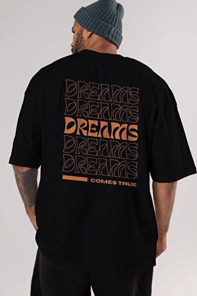 Ankhises Dreams Letter Back Printed Μαύρο μπλουζάκι Oversize Ανδρικό γυναικεί...