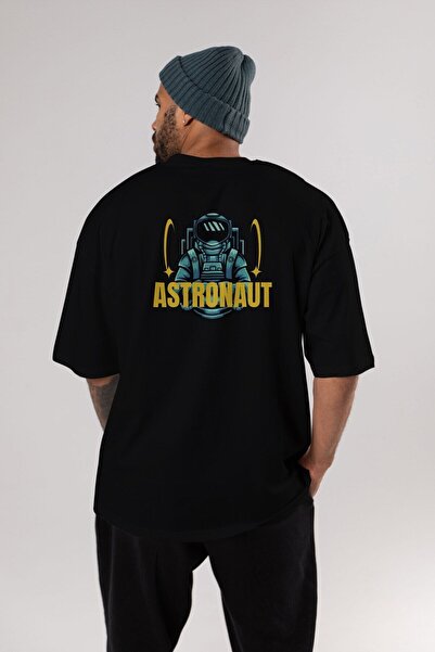 Ankhises Astronaut Back Štampano Crna Oversize kroj T-shirt Muškarci Žene okr...