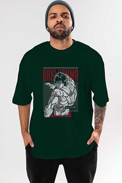 Ankhises BAKI HANMA Tricou supradimensionat verde smarald cu imprimeu frontal...