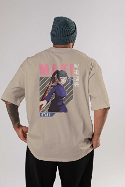 Ankhises Maki Zenin MOTORNA TESTERA Anime Leđa Štampano Bež Oversize kroj T-s...