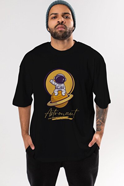 Ankhises Astronaut Štampano Crna Oversize kroj T-shirt - Unisex Muškarci Žene...