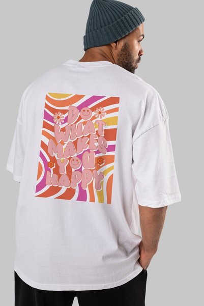 Ankhises Radi ono što te čini srećnim Štampano Belo Oversize kroj T-shirt Muš...