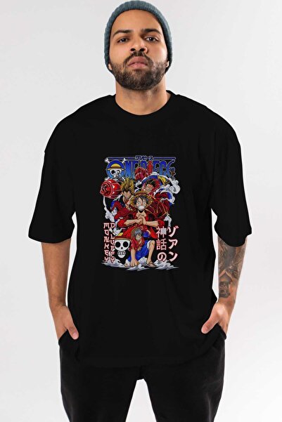 Ankhises MONKEY D. LUFF-ONE PIECE 2 Anime Front Štampano Crna Oversize kroj T...