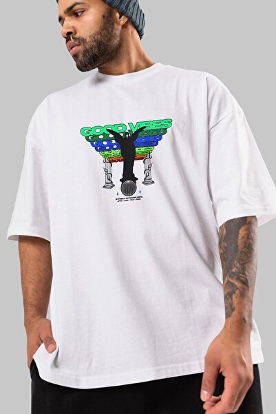 Ankhises Okrugla kragna бела T-shirt са Oversize kroj , Štampano на предњој с...