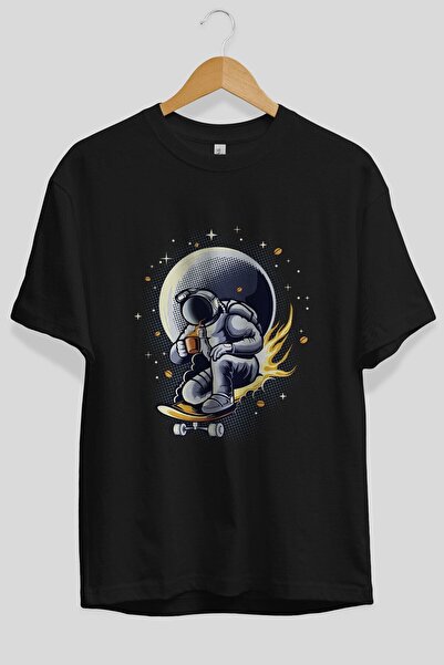 Ankhises Astro Coffee Addict Front Štampano Crna Oversize kroj T-shirt Unisex...