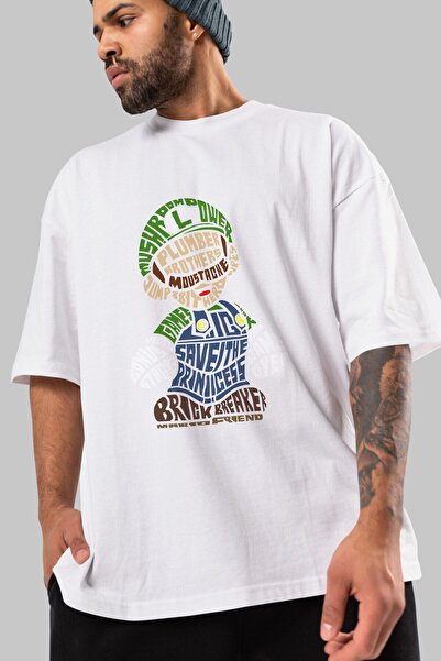 Ankhises Plumber Brothers μπροστινό εμπριμέ λευκό μπλουζάκι υπερμεγέθη Unisex...