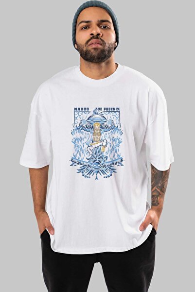 Ankhises MARCO EL FENIX One Piece Anime Prednja Štampano Bela Oversize kroj T...