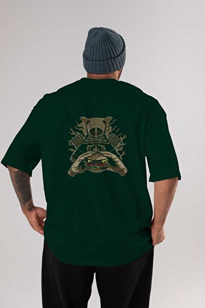 Ankhises Samurai Burger Back Štampano Emerald Green Oversize kroj T-shirt Muš...