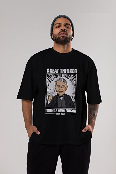 Ankhises Thomas Alfa Edison Front Štampano Crna Oversize kroj T-shirt Unisex ...