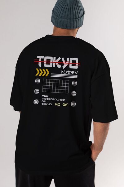 Ankhises Metropolitan Tokyo Back Štampano Black Oversize kroj T-shirt Unisex ...