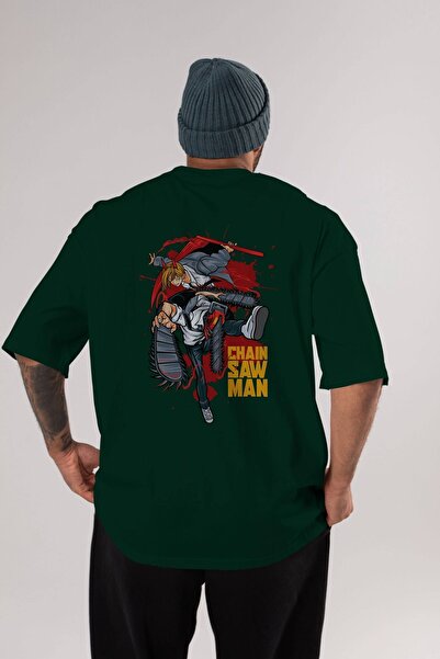 Ankhises DENJI i POWER Anime Arka Štampano Emerald Green Oversize kroj T-shir...