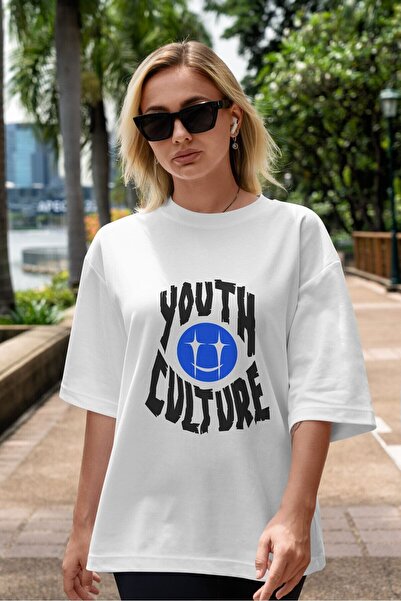 Ankhises Kultura mladih Front Štampano Belo Oversize kroj T-shirt Unisex Mušk...