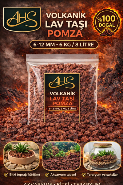 AHS Pomza 6-12mm 6 Kg 8 Litre Lav Taşı Kırığı Kırmızı Akvaryum Teraryum Volka...