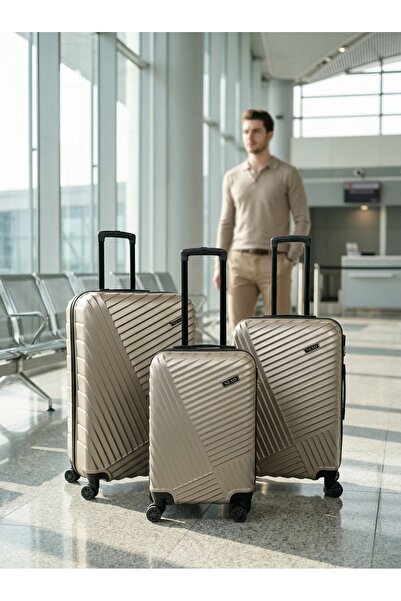 Nexo Bags Yeni Sezon 3 Lu Seyahat Valiz Seti Kabin Orta Buyuk Füme Hafif ABS