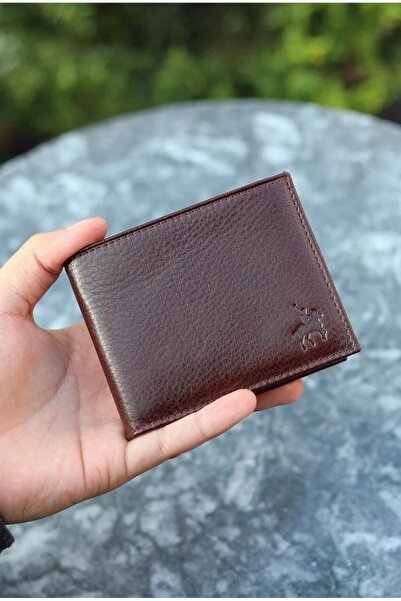 LEWİS POLO محفظة رجالية عملية من الجلد الطبيعي من دراس باللون البني مع العديد...