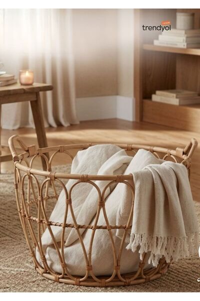 Lessio Home Beirut Rattan Bambu Dekoratif Sepet – El Yapımı Doğal Hasır Batta...