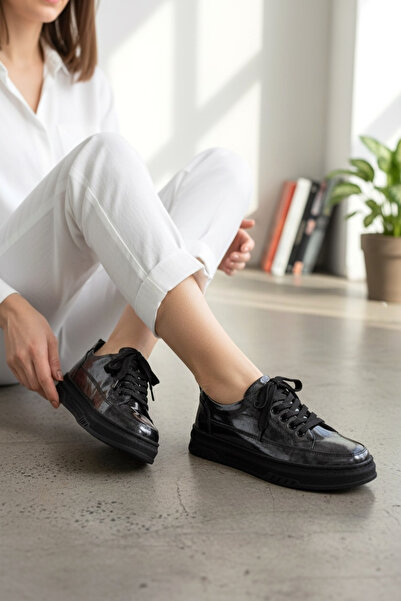 TUNAELLİ Women's Gray Patent Leather Genuine Natural Leather Leather -41 Size...