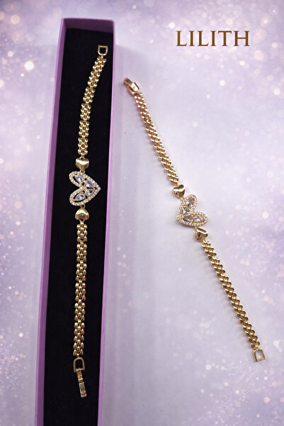 LDY Zircon Stone Heart Design Women's Bracelet – Stylish and Elegant Gold Col...