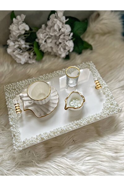 RESİNARTSHOP Epoksi Damat Tepsisi Seti (büyük boy)Full İncili Dikdörtgen Gold...