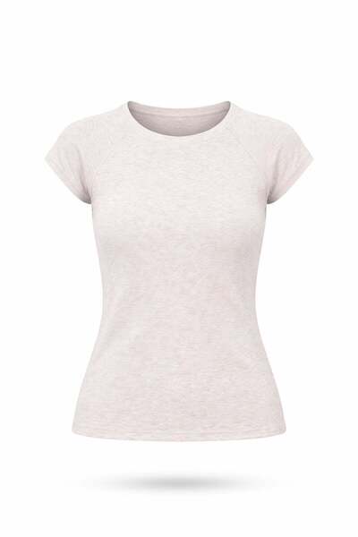 5in1Canpolat Tricou bej cu guler rotund și tiv texturat 30610