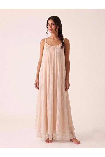 MADE İN ITALY فستان حريري إيطالي بحمالات مبطنة باللون الوردي الفاتح