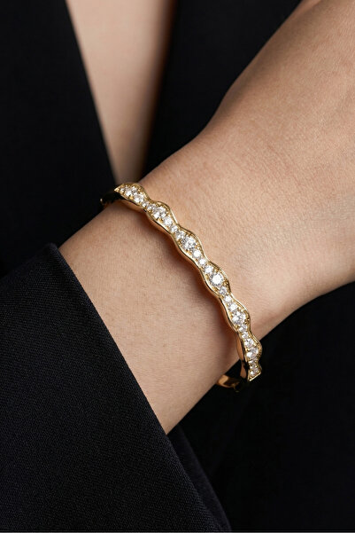 Modacaprea 14K Taşlı Asimetrik 18 cm Kadın Kelepçe Altın Renkli Kadın Xuping ...