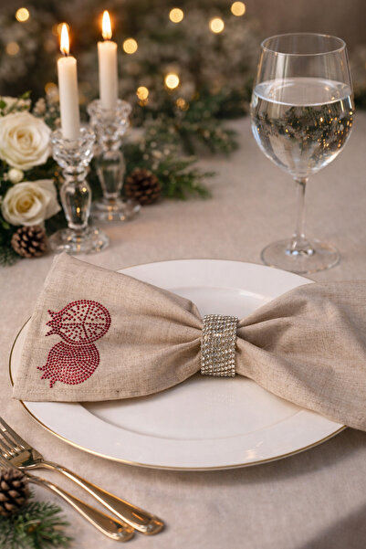 desicap 6 Pieces of Stone-Patterned Linen Napkins with Pomegranate Stone Prin...