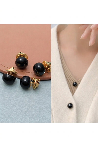 Vira Rise 5 Adet Siyah İnci Görünmez Gizli Çok Amaçlı Düğmeler Fular-Çanta-Ay...