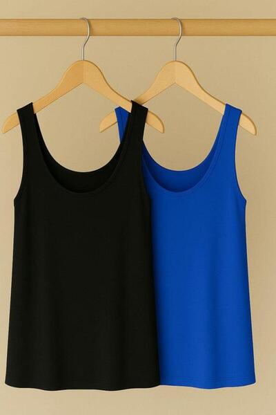 COTENCONCEPT 2 Pieces A-Line Comfortable Fit Basic Thick Strap Undershirt T-S...