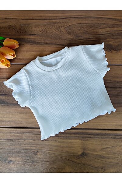 Babyelisco Beyaz fitilli çocuk crop kısa kollu