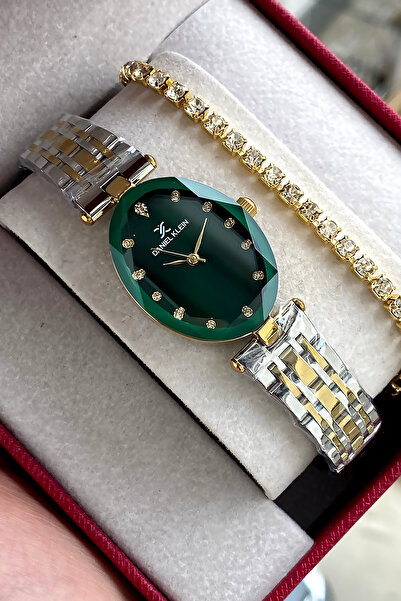 Daniel Klein Kadın Altın Gümüş Kordon Yeşil Kadran Yeni Sezon Orijinal Çelik ...