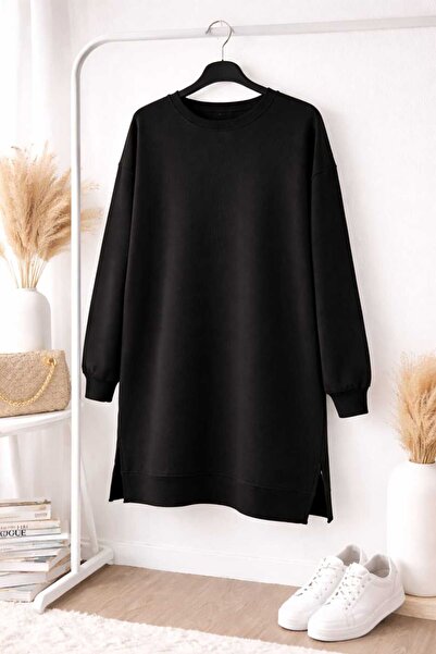 Markasız ucuz Kadın Oversize Tunik Uzun Kol Salaş Rahat Kalıp Siyah ,Bej, Viz...