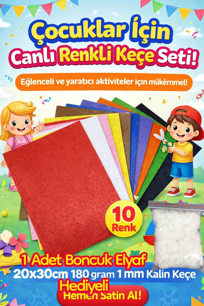 Swift Shop Renkli Keçe 20x30 Cm 10 Renk 180 Gr İnce Etkinlik Hobi İçin Kansor...