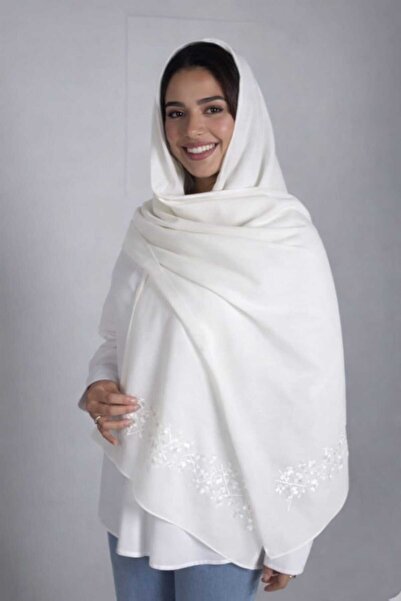 Veil Designer White Japanese Fabric Veil with Embroidery on Both Sides, Roses...