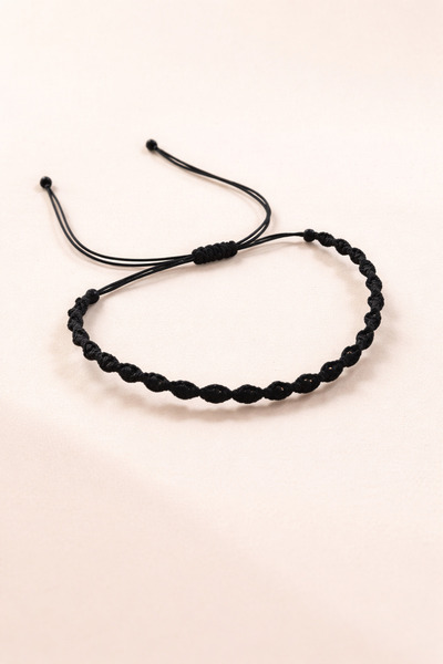 Crystal Atelier Spiral Macrame Bracelet Black Adjustable Unisex Braided Rope ...