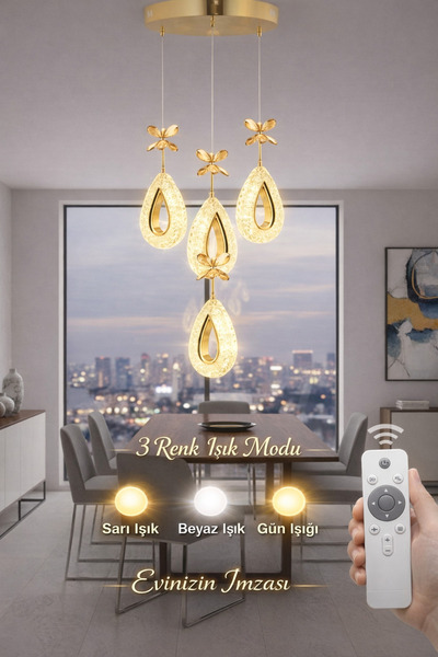 Marsel Lighting YAGMUR Model 4'lü Gold 3 Renk Modu Ledli Modern Salon Mutfak ...